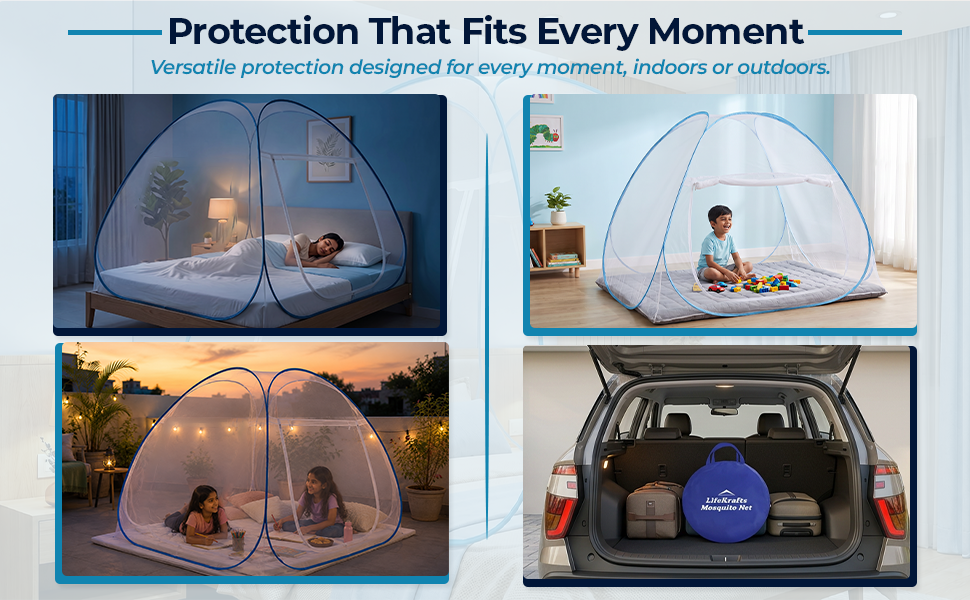 Mosquito Net for Bed | Foldable-Polyester Machardani Pop Up Self Opening | Travel-friendly foldable design | LifeKrafts