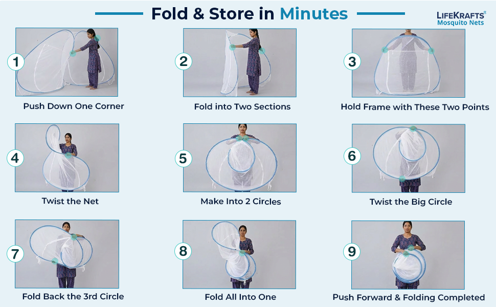 Mosquito Net for Bed | Foldable-Polyester Machardani Pop Up Self Opening | Travel-friendly foldable design | LifeKrafts