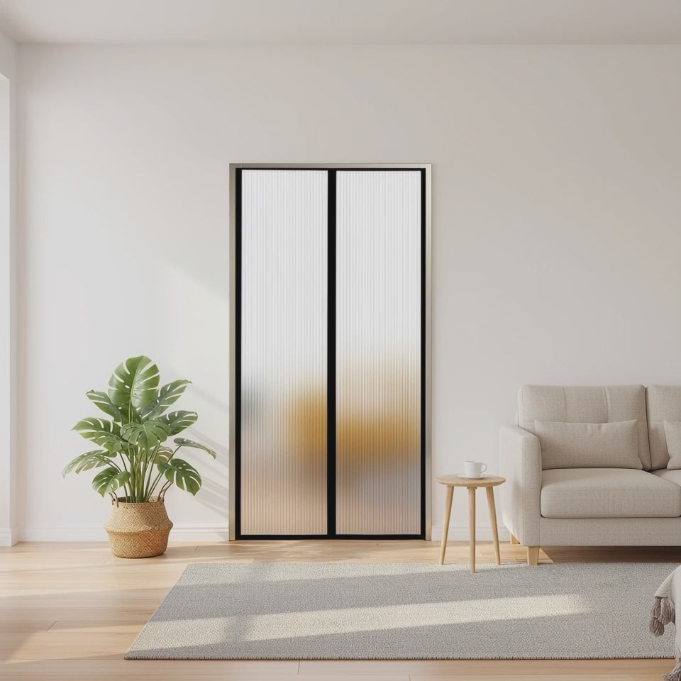 AC Curtain Customizable Clear Ribbed Magnetic Thermal Curtain For AC Room- Black