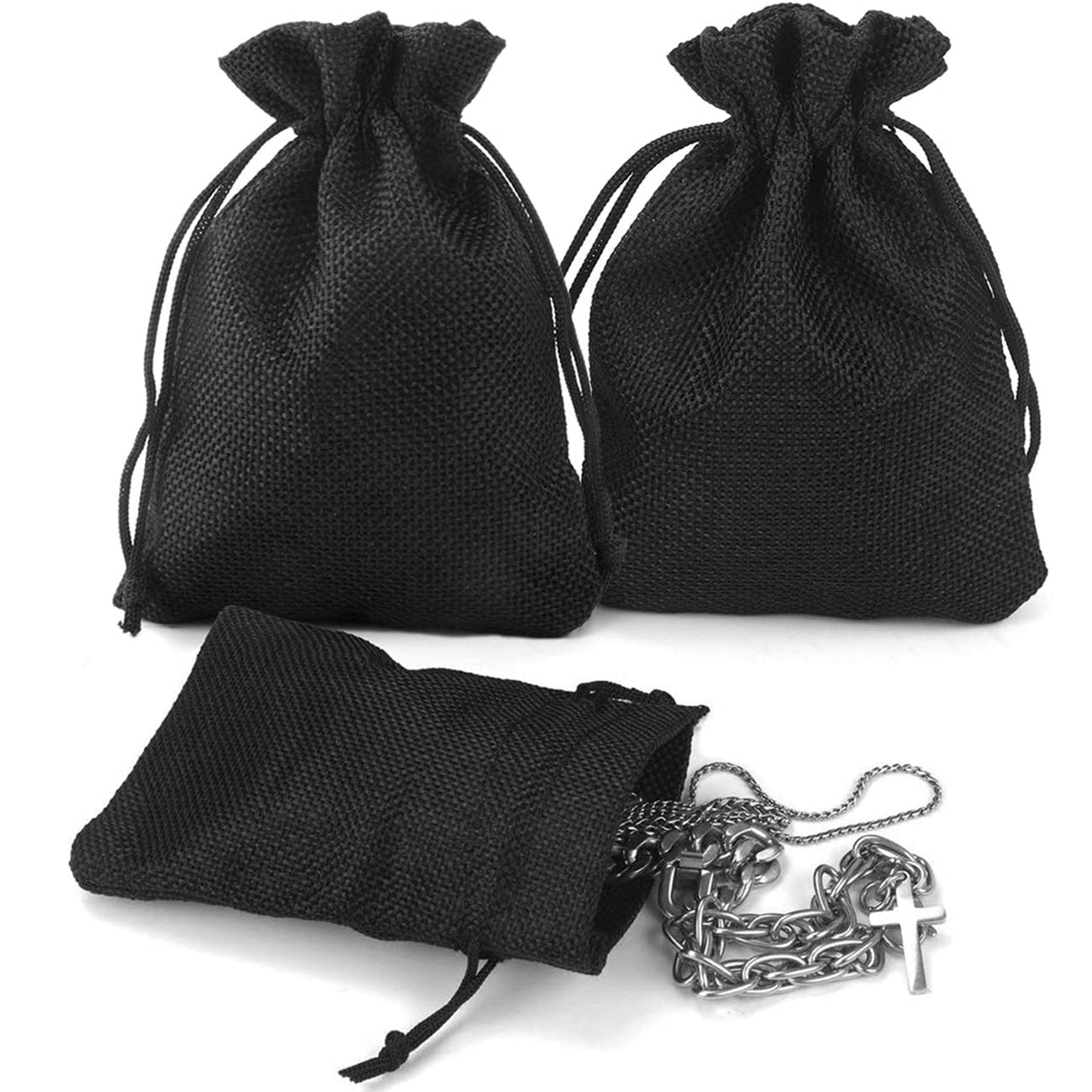 Jute Linen Pouches for Functions, Baby Showers, Candy Bags - Black LifeKrafts