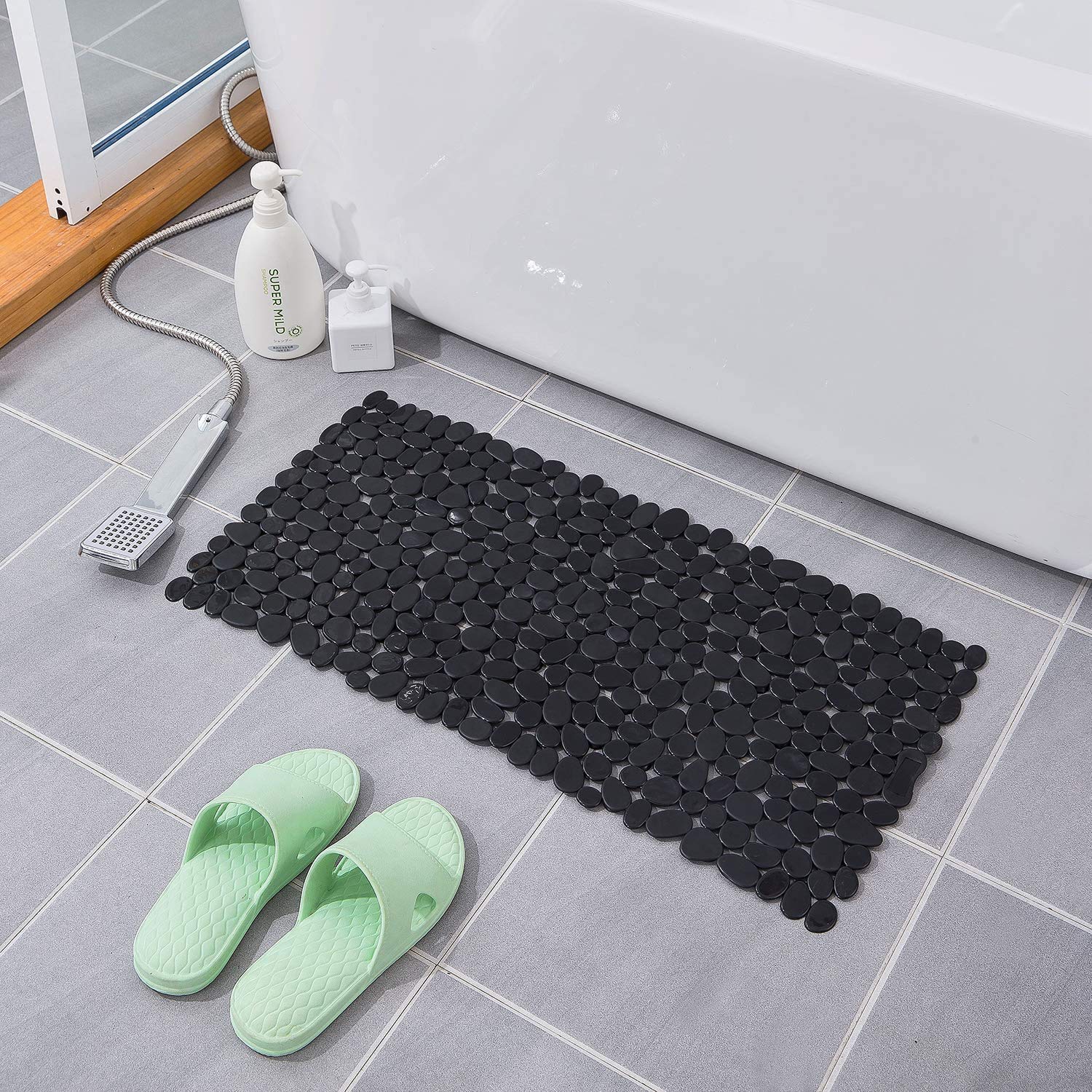 Non Slip Bath Mat Extra Soft Eco Friendly Bathroom Shower Mat - 88*40 cm-Black LifeKrafts