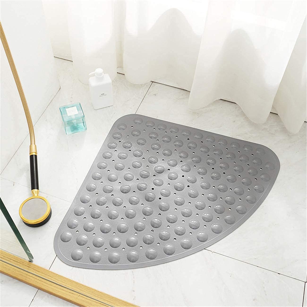 Anti Slip Triangle Stand up Shower Bath Mat Soft Pebble (70*70 cm) - Grey LifeKrafts
