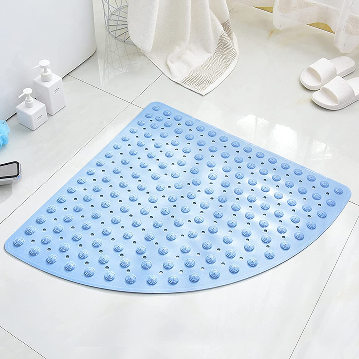 Anti Slip Triangle Stand Up Shower Accu-Pebble Bath Mat (Blue, 70x70 cm) LifeKrafts