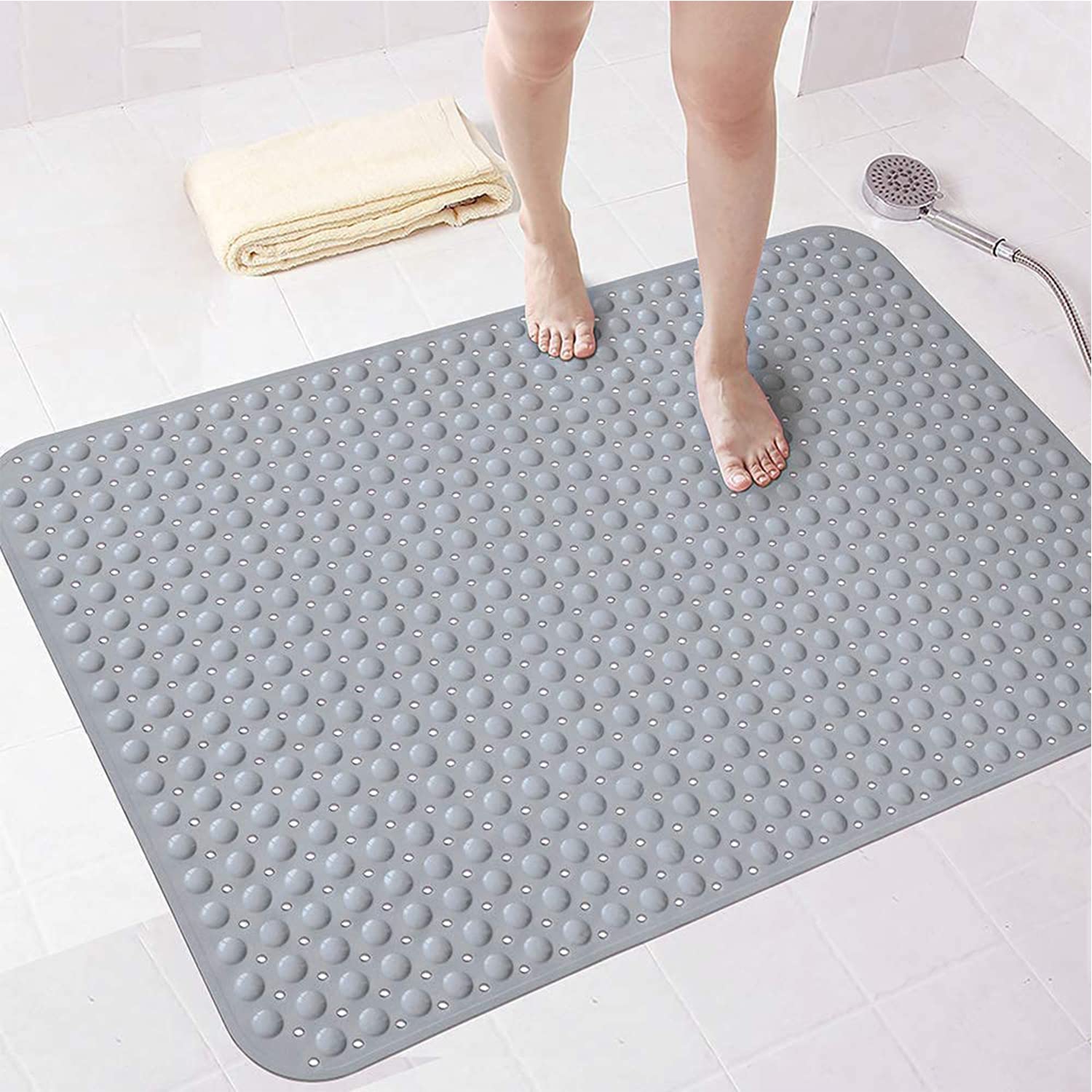 Anti-Slip Shower Mat for Bathroom Floor Grey, 80x120 cm (Soft-Pebble) LifeKrafts