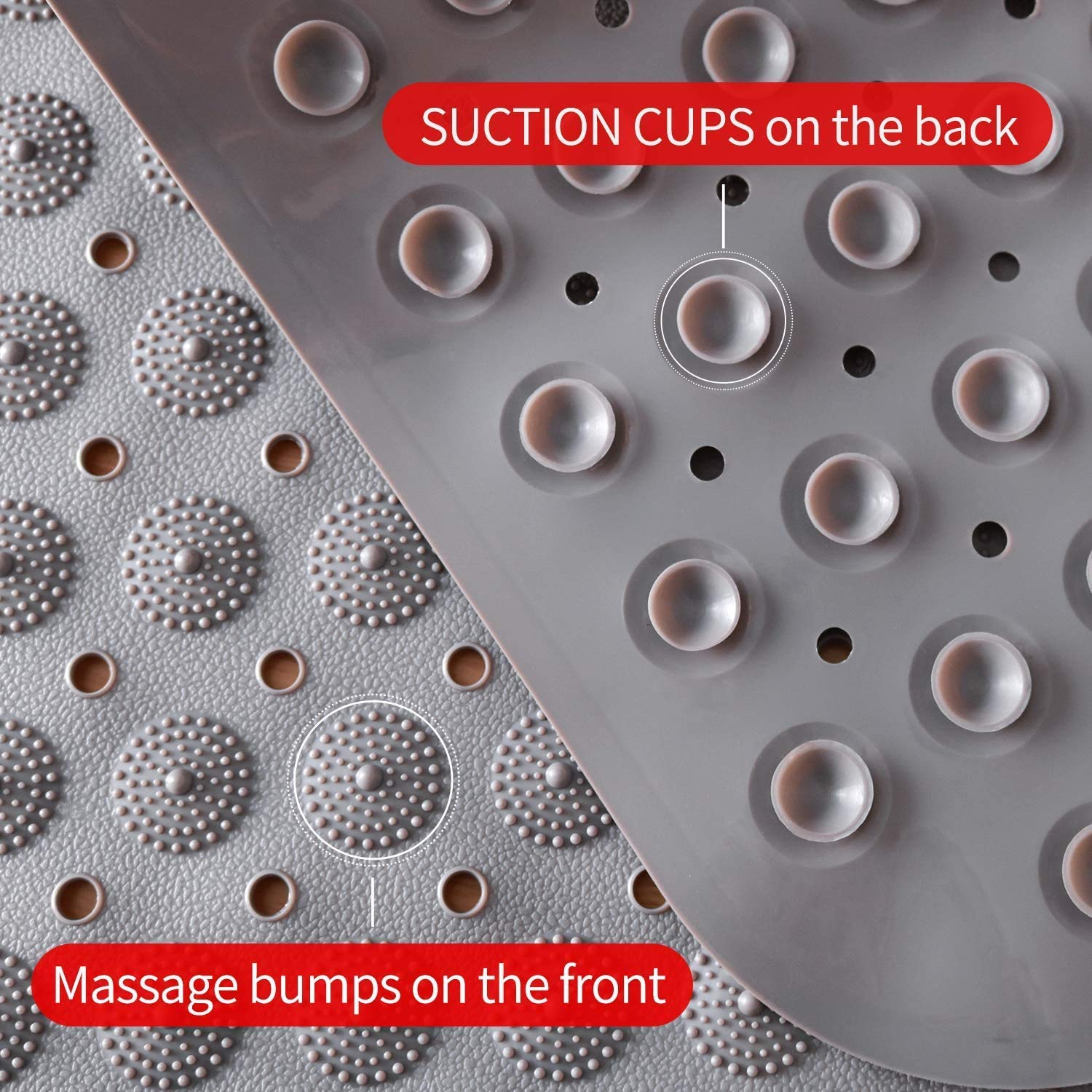Vinyl Anti-Slip Bath Mat with Suction cup - Grey(88*58cm) LifeKrafts