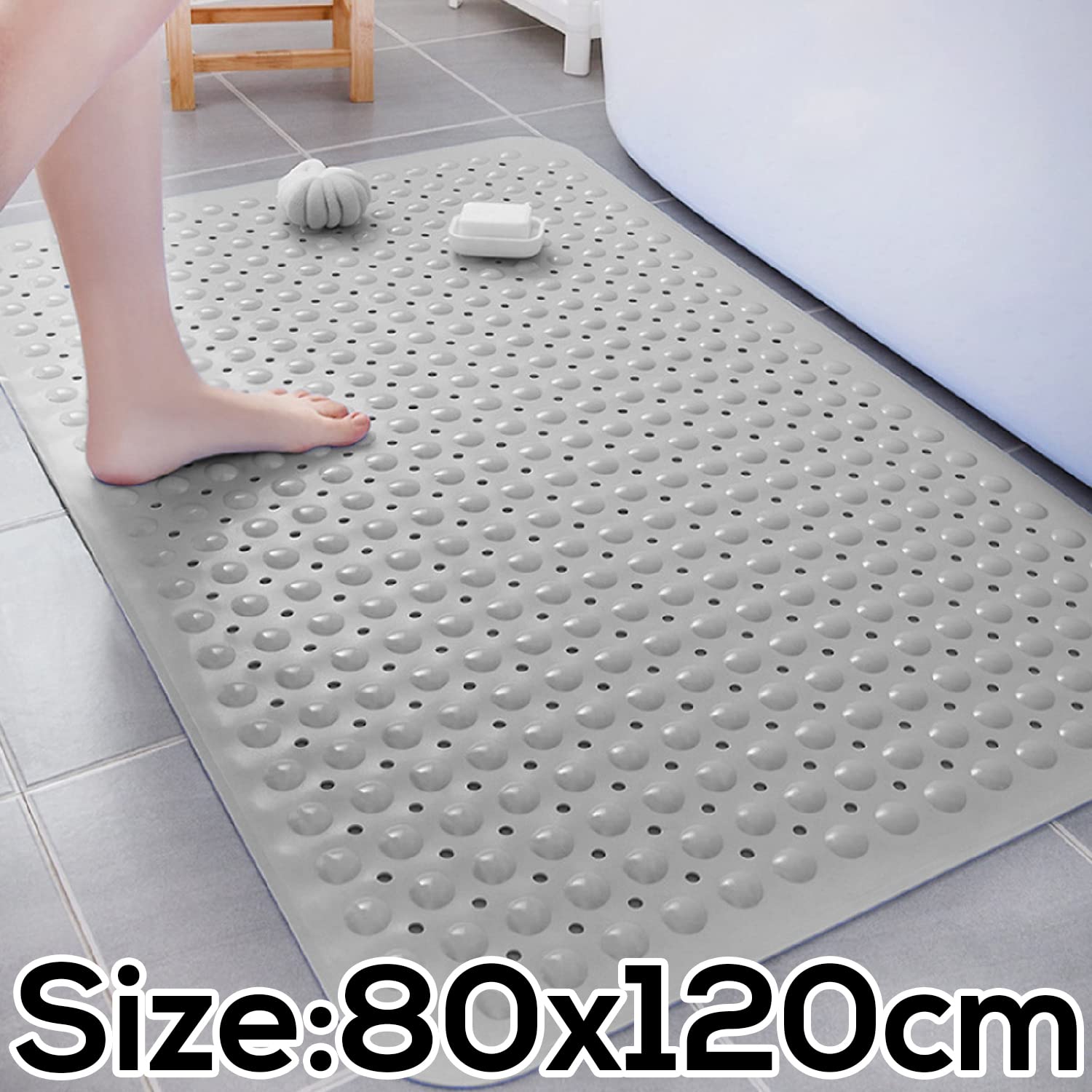 Anti-Slip Shower Mat for Bathroom Floor Grey, 80x120 cm (Soft-Pebble) LifeKrafts