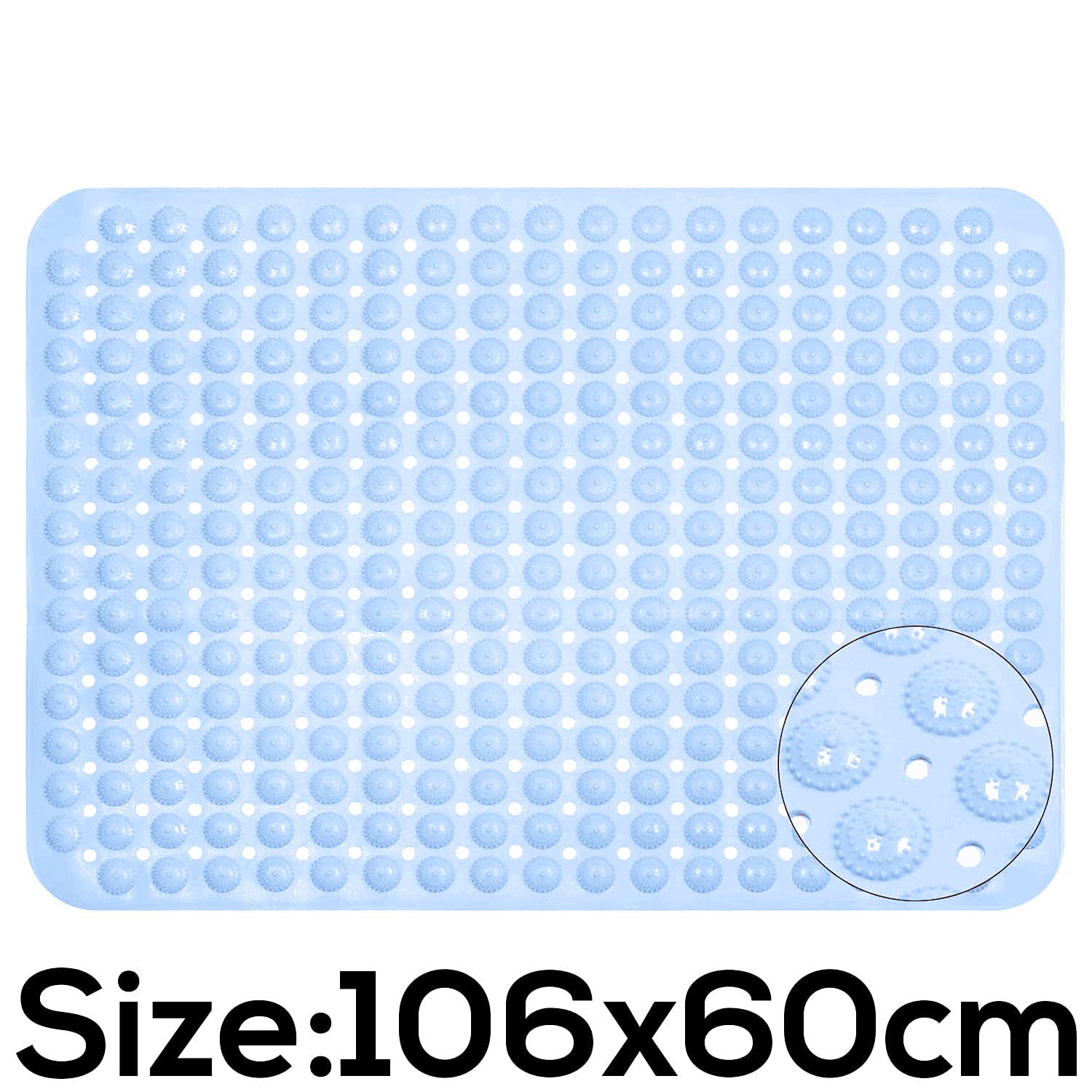 Experia Anti Slip Bath Mat with Suction Cup - 106 X 60 CM (Blue Color with Accu Pebble) LifeKrafts