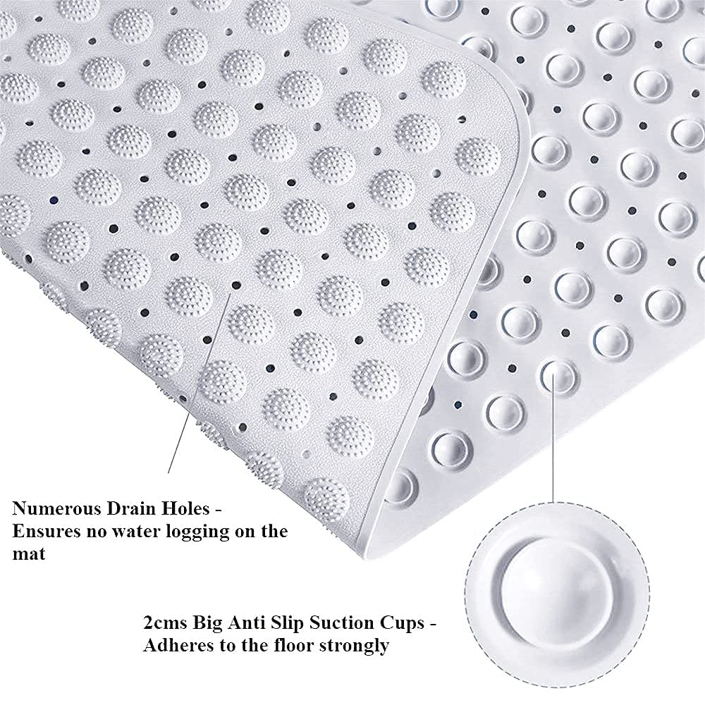Experia Anti Slip Bath Mat with Suction Cup - 100*40 cm (White Color with Accu Pebble) LifeKrafts