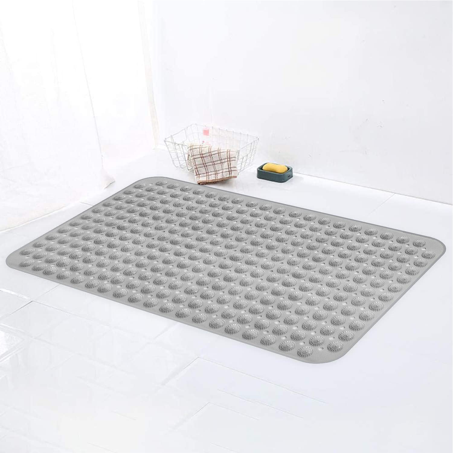 Anti-Slip Shower Mat for Bathroom Floor Grey, 80x120 cm (Accu-Pebble) LifeKrafts
