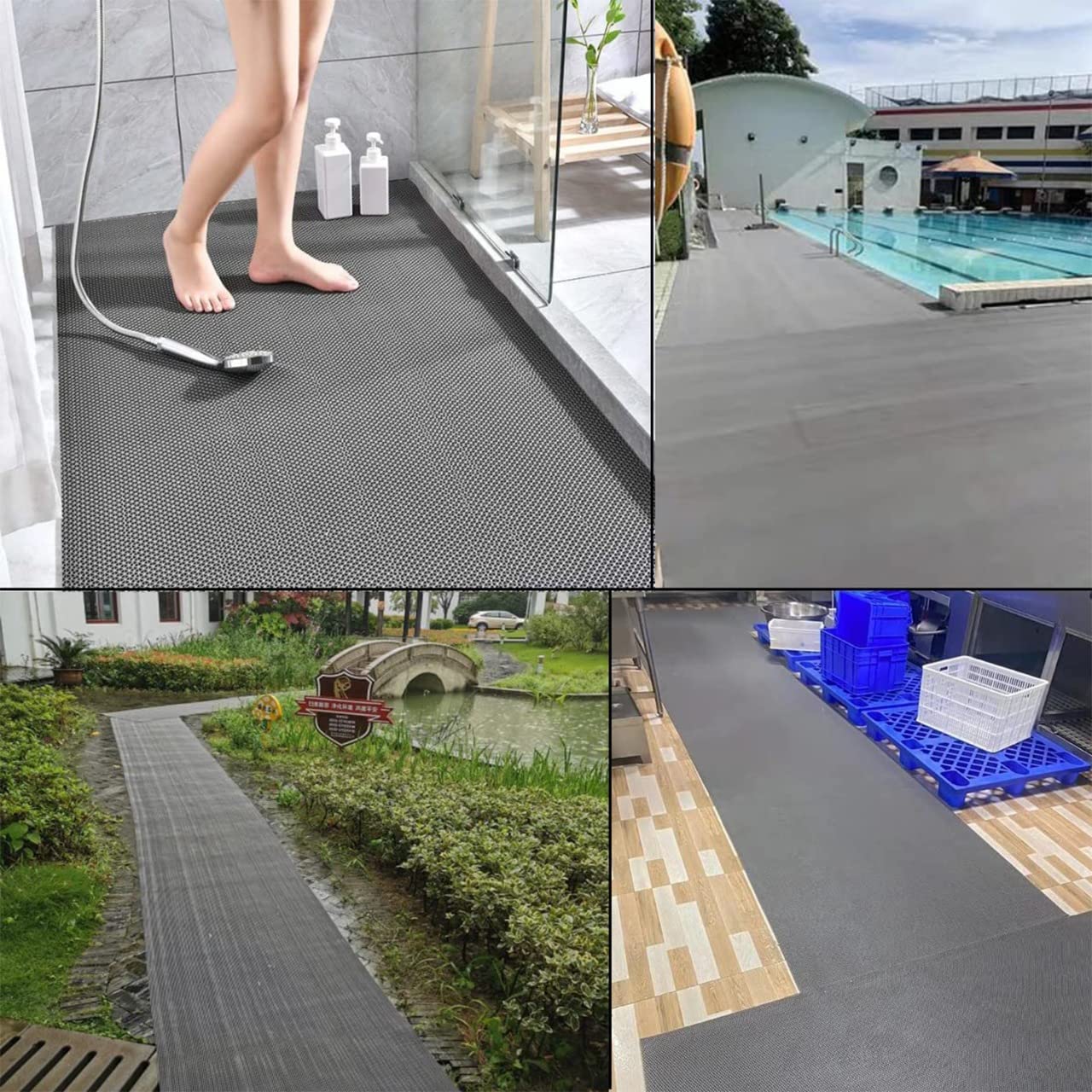 Anti-Skid mat Multipurpose Commercial PVC Floor Mat for Bathroom, Kitchen, Swimming Pool - Grey