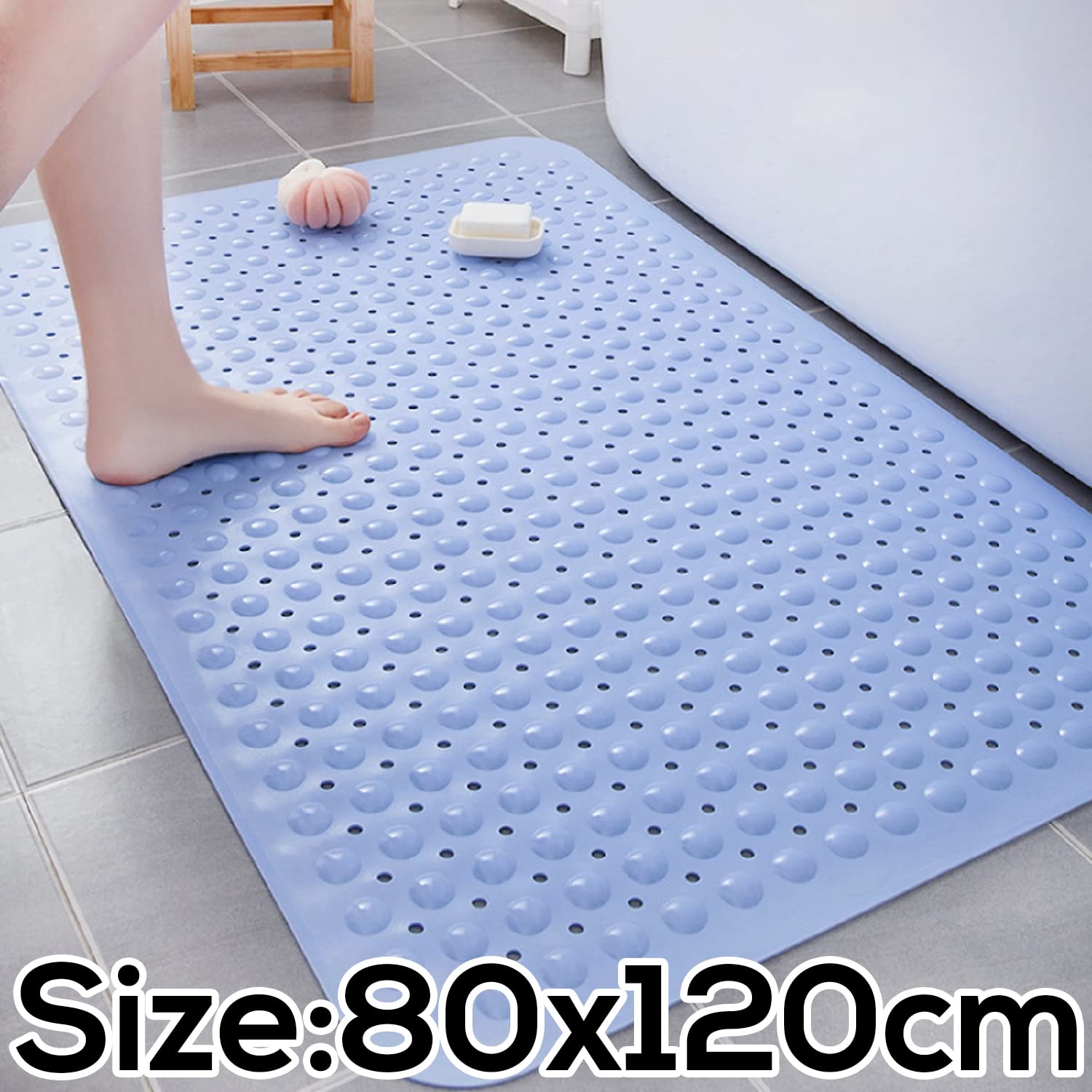 Anti-Slip Shower Mat for Bathroom Floor Blue, 80x120 cm (Soft-Pebble) LifeKrafts