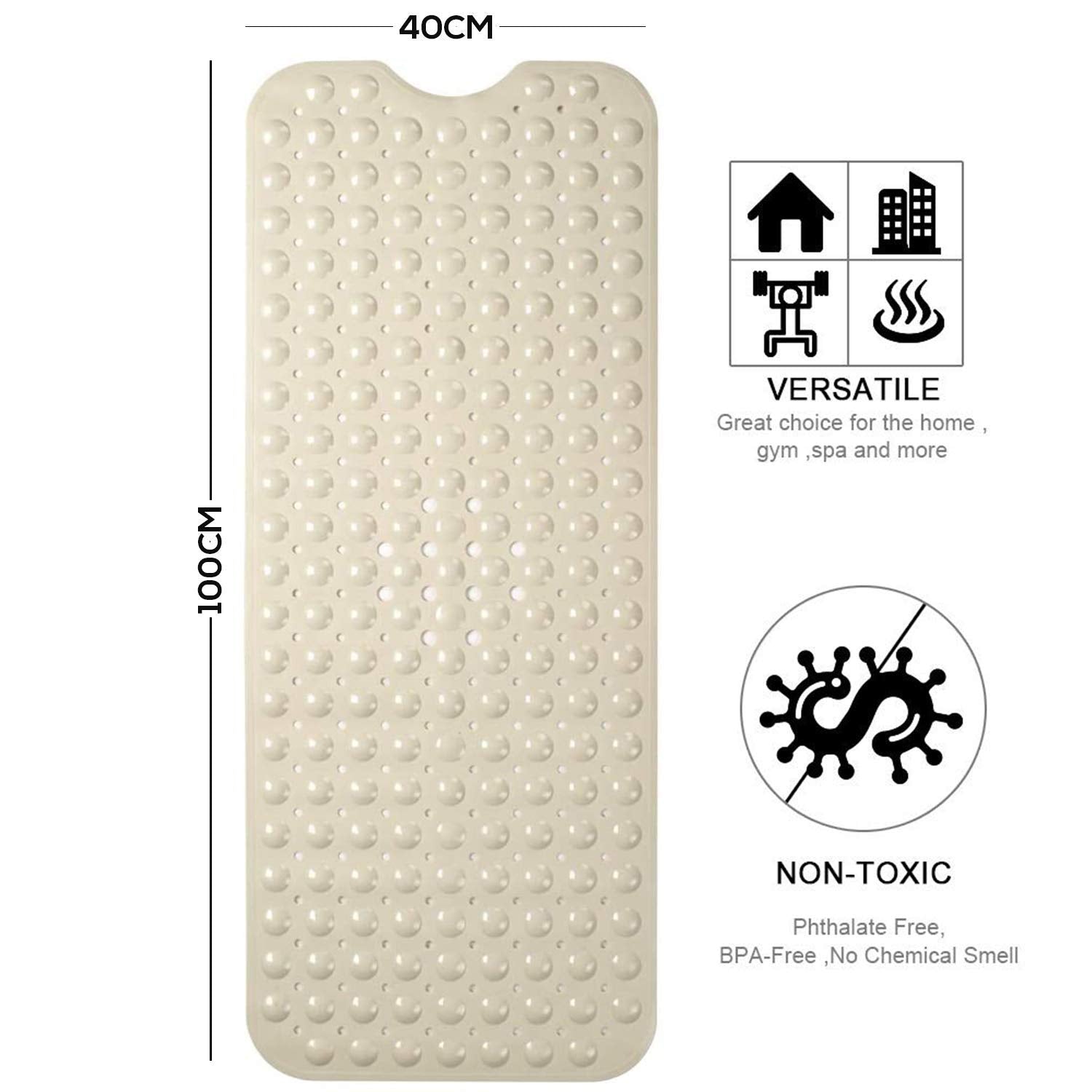 Non slip Extra Soft Eco friendly PVC Bath mat (100 x 40 cm, Cream Soft bubble) LifeKrafts