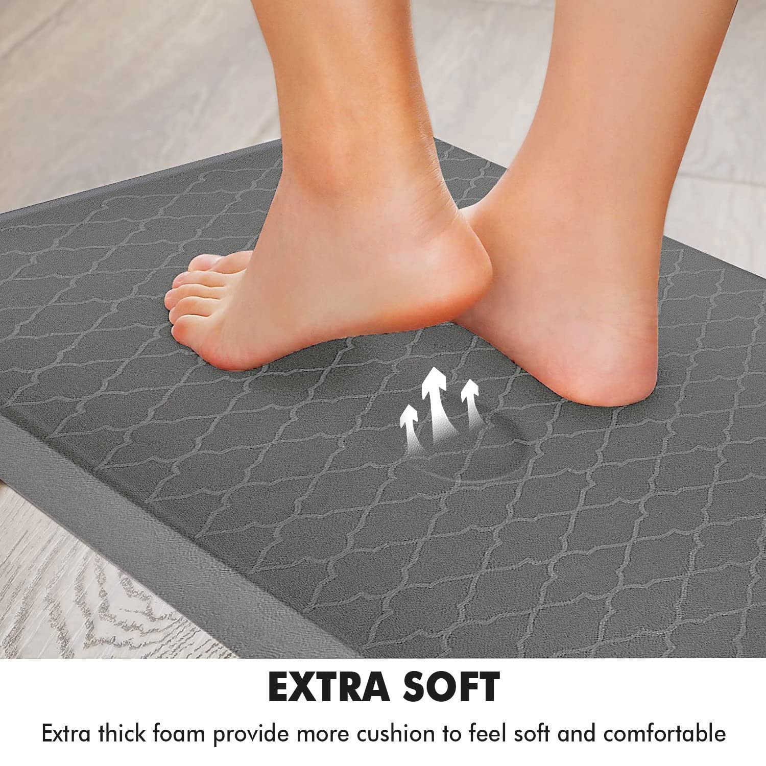 Lifekrafts Anti Fatigue Floor Mat Thick Perfect Kitchen Mat, Standing Desk Mat. Comfort at Home, Office, Garage 52x100 cms (Grey)