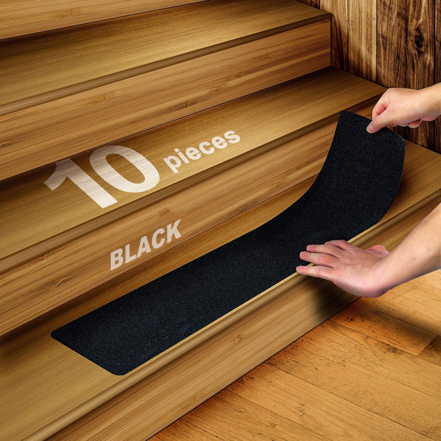 Pre-cut Non Slip PEVA Strips for Staircase, Indoor, Outdoor | Pack of 10, Size 60x15cms, Black color| LifeKrafts