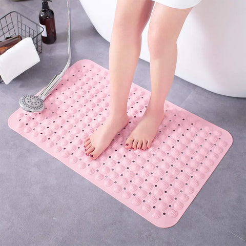 LifeKrafts pink anti-skid bath mat with Accu-Pebble textured surface for bathroom and shower use