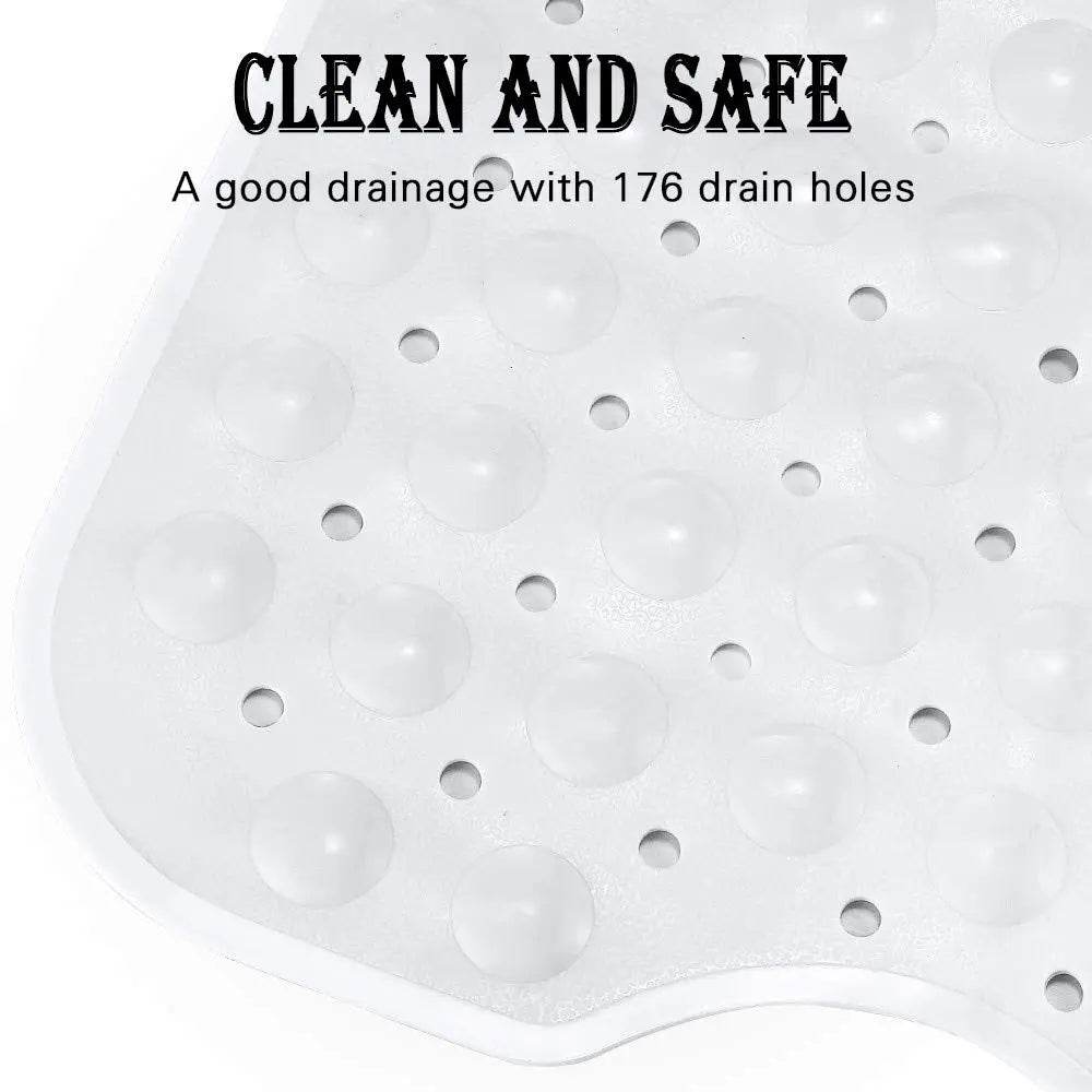 White soft pebble bath mat close-up showing drainage holes for bathroom and shower use