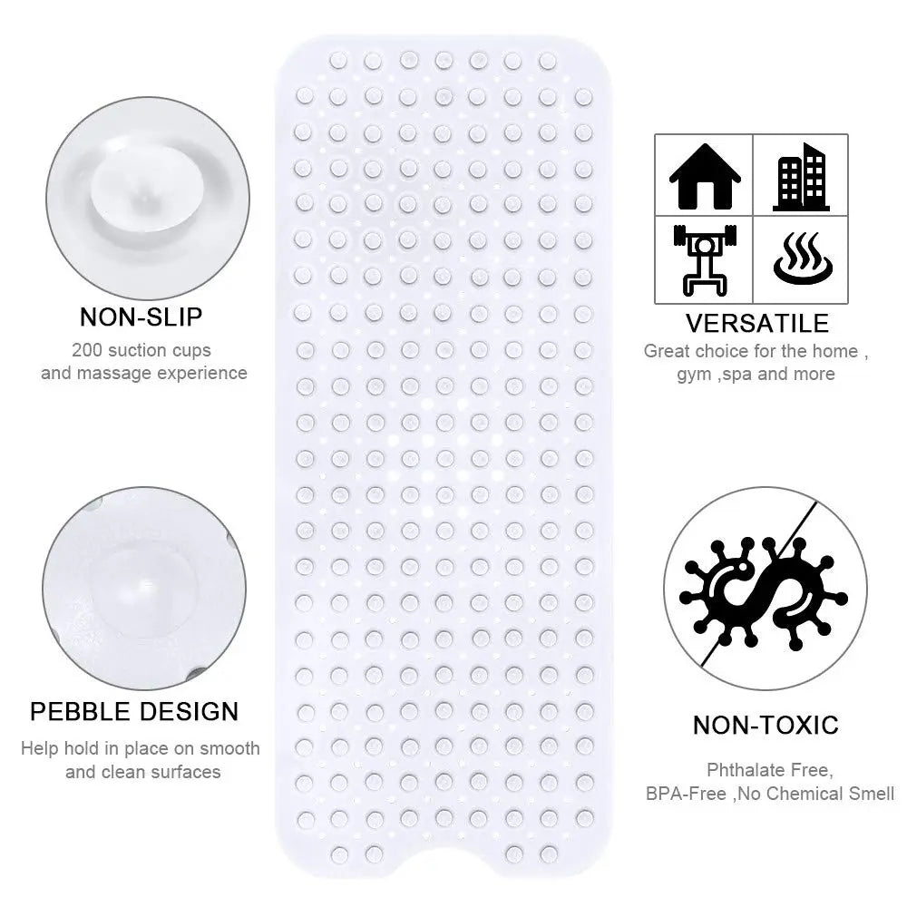 LifeKrafts white soft pebble anti-slip bath mat with suction cups for smooth bathroom surfaces