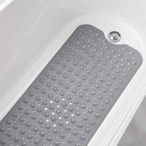 LifeKrafts grey soft pebble anti-slip bath mat with drainage holes for bathtub and shower