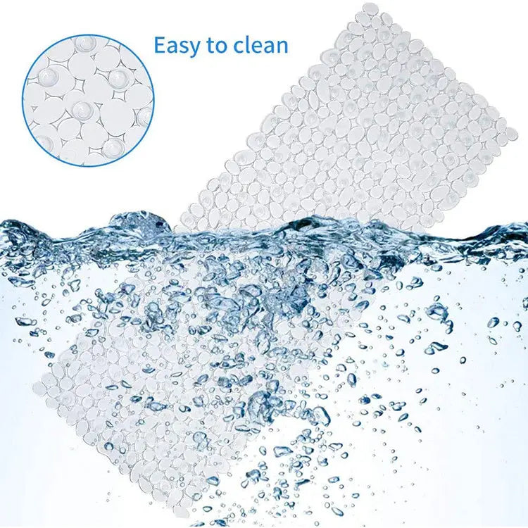Transparent stone pebble anti-slip bath mat with easy-to-clean washable surface