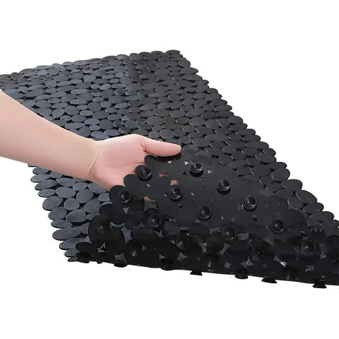 Black stone pebble anti-slip bath mat with suction cups for bathroom floor grip