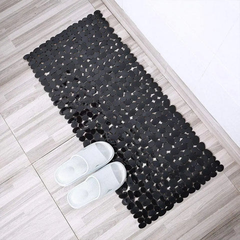 Black stone pebble anti-slip bath mat with suction cups for bathroom floor grip