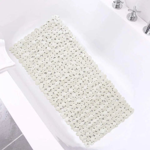 LifeKrafts white stone pebble anti-slip bath mat with suction cups for bathroom floors