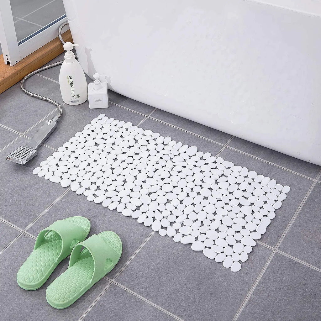 LifeKrafts white stone pebble anti-slip shower bath mat with textured surface