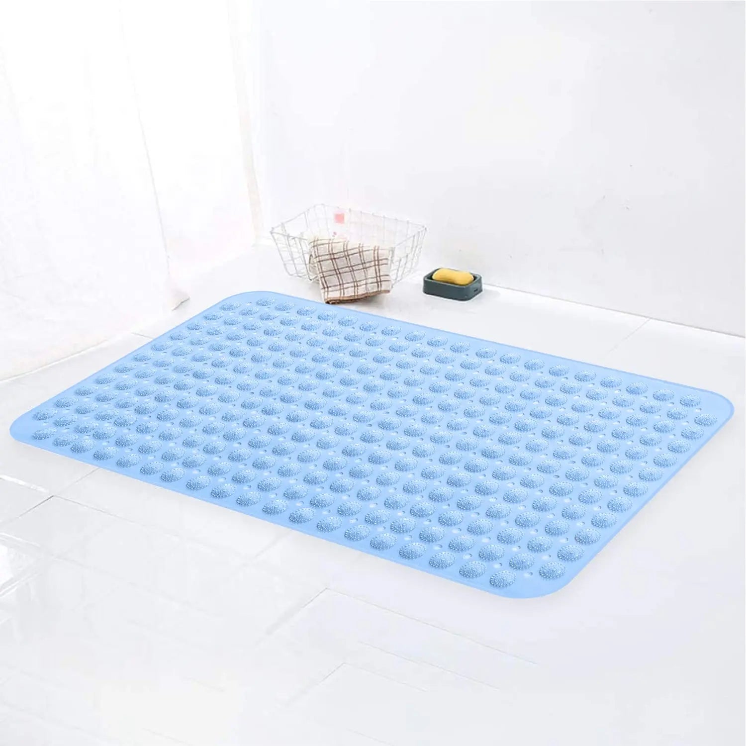 Anti-Slip Shower Mat for Bathroom Floor Blue, 80x120 cm (Accu-Pebble) LifeKrafts