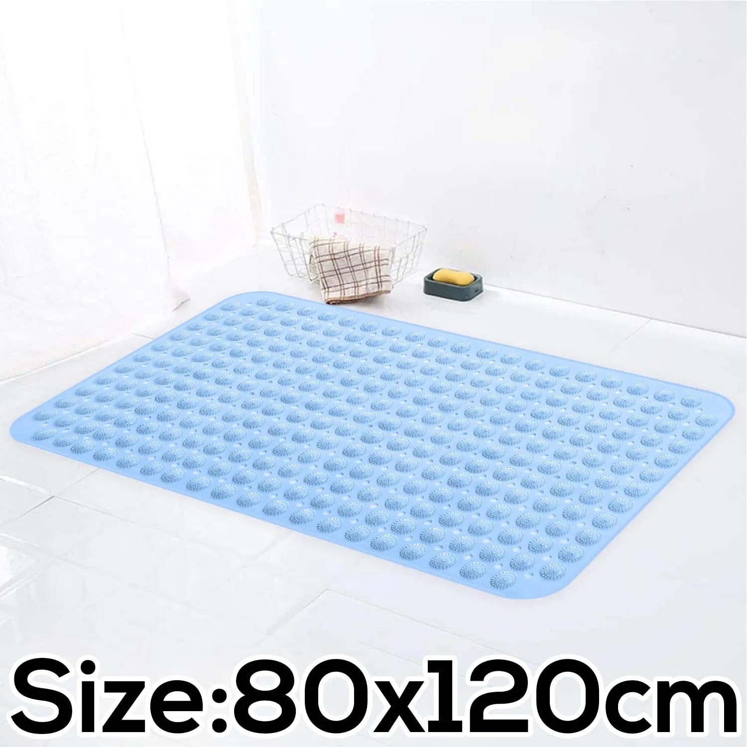 Anti-Slip Shower Mat for Bathroom Floor Blue, 80x120 cm (Accu-Pebble) LifeKrafts