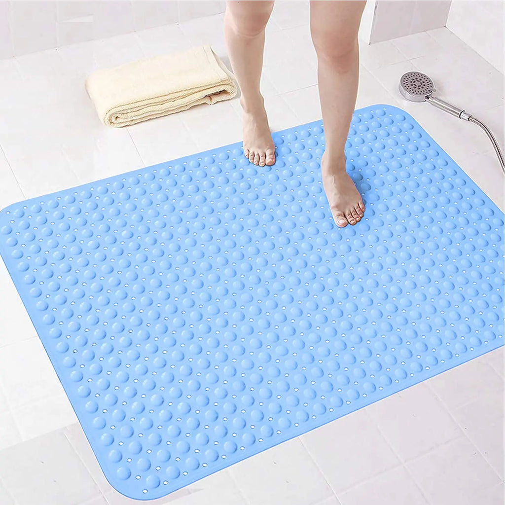 Anti-Slip Shower Mat for Bathroom Floor Blue, 80x120 cm (Soft-Pebble) Anti Skid solution LifeKrafts