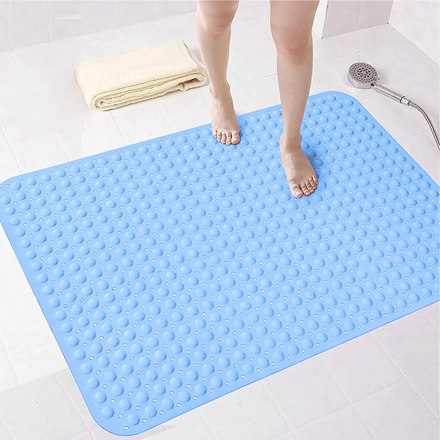 Anti-Slip Shower Mat for Bathroom Floor Blue, 80x120 cm (Soft-Pebble) LifeKrafts