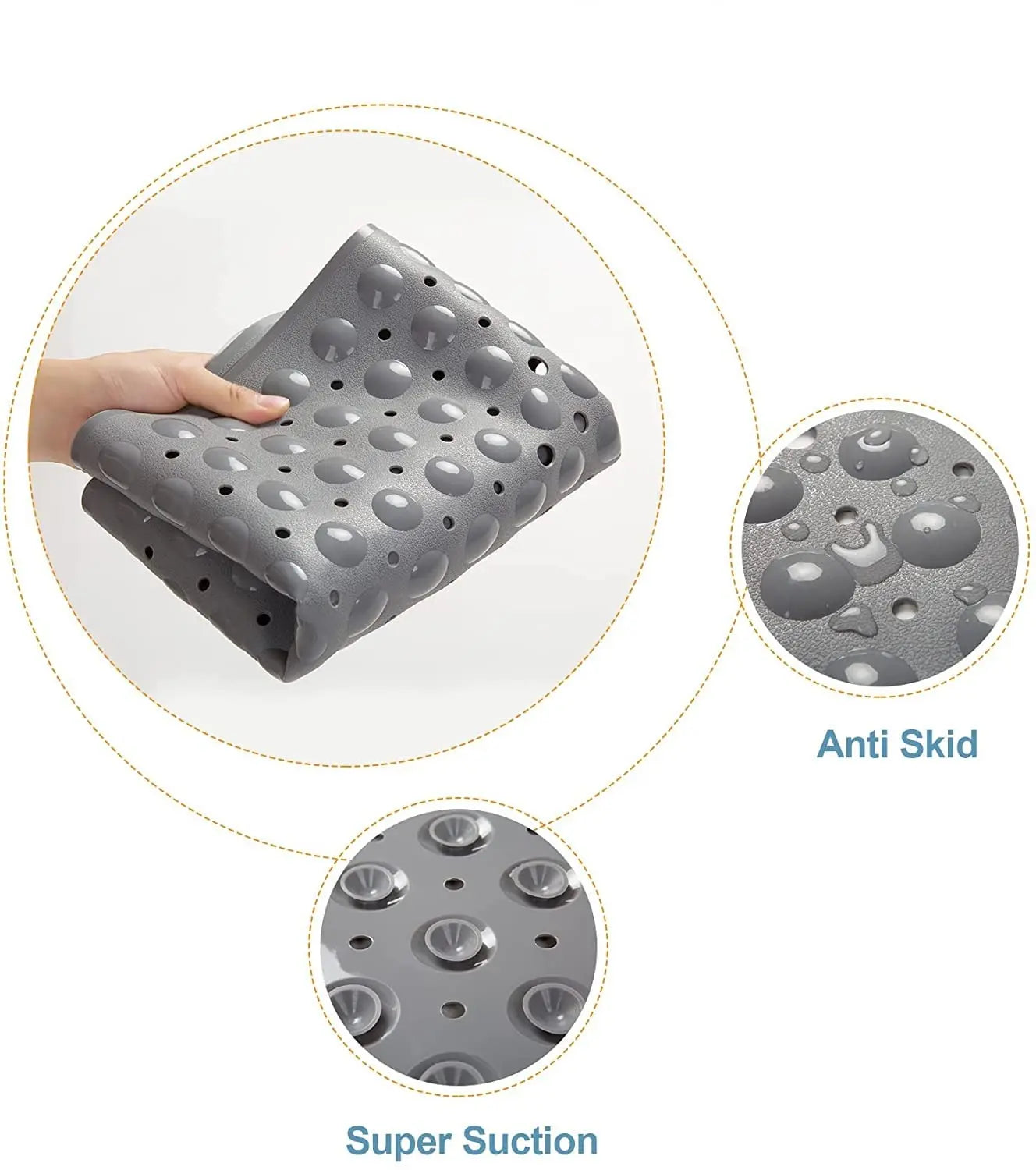 Anti-Slip Shower Mat for Bathroom Floor Grey, 80x120 cm (Soft-Pebble) LifeKrafts