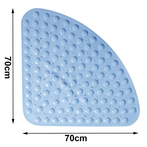 Blue triangle anti-slip shower bath mat with soft pebble surface for wet bathroom floors