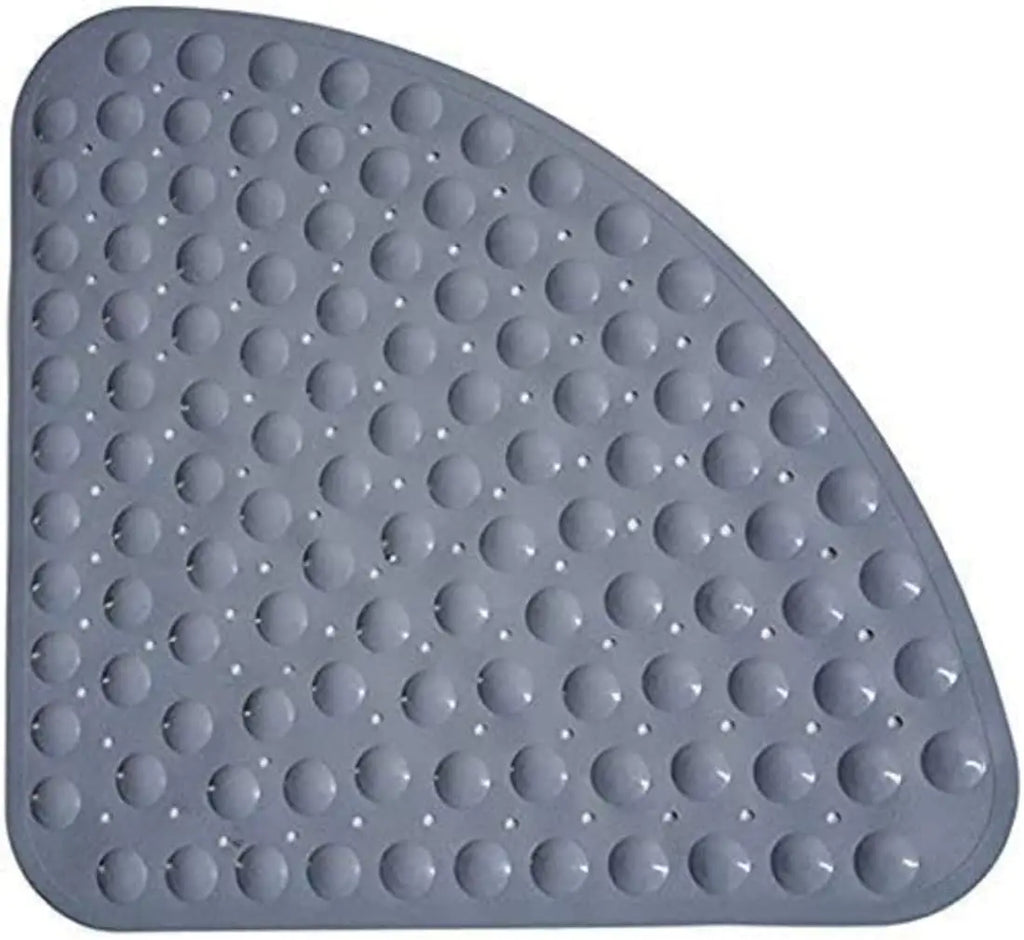 Grey triangle soft pebble anti-slip bath mat with raised texture and drainage holes