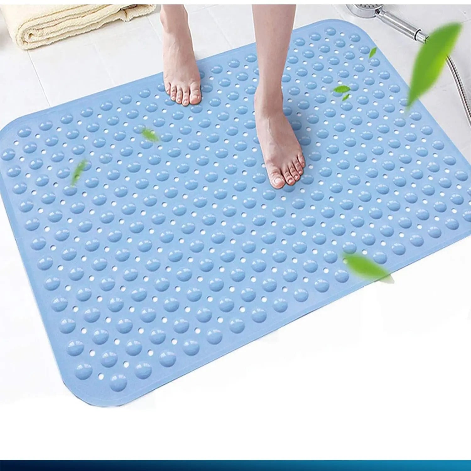 LifeKrafts blue Soft Pebble anti-slip bath mat with drainage holes for bathroom and shower