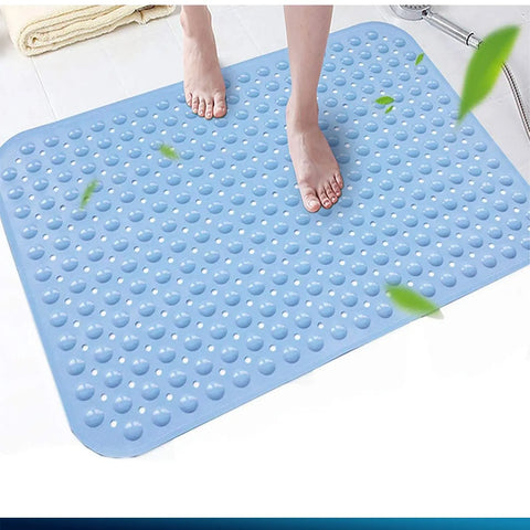 LifeKrafts blue Soft Pebble anti-slip bath mat with drainage holes for bathroom and shower