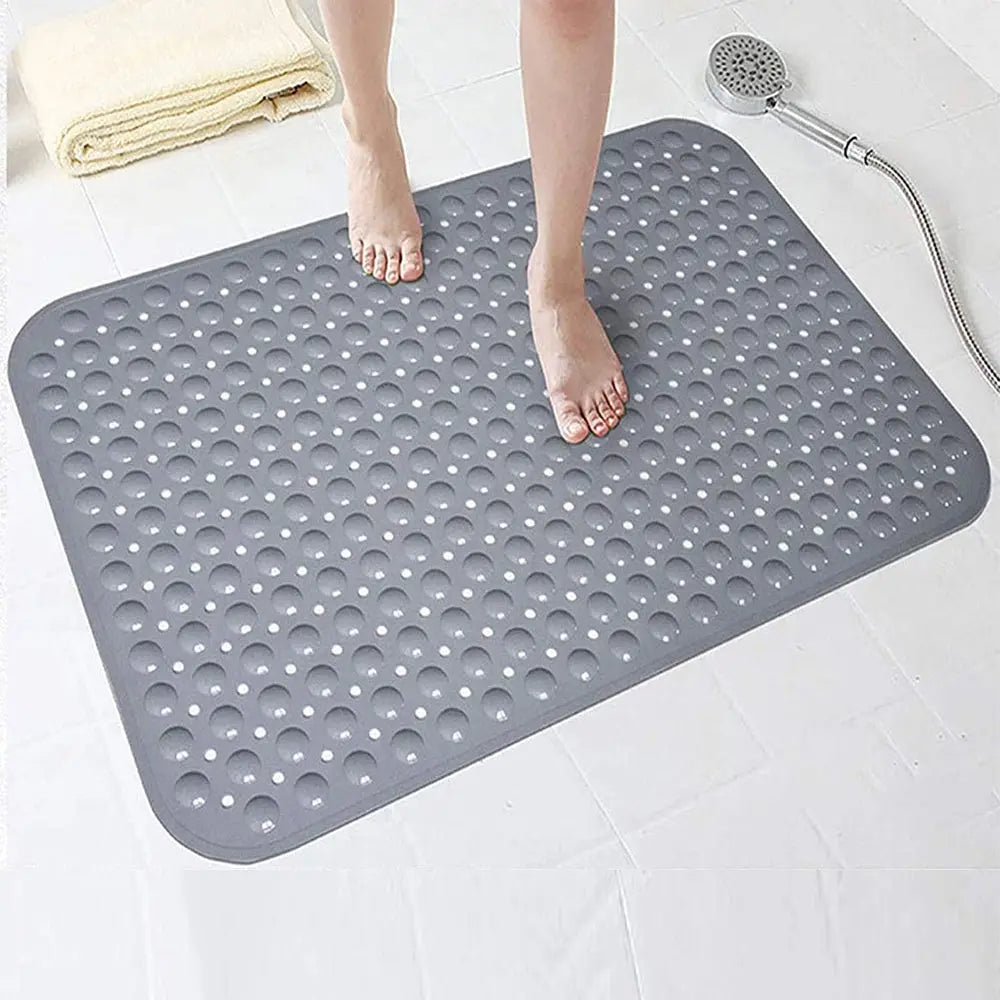 LifeKrafts grey Soft Pebble anti-slip bath mat with drainage holes for shower floor