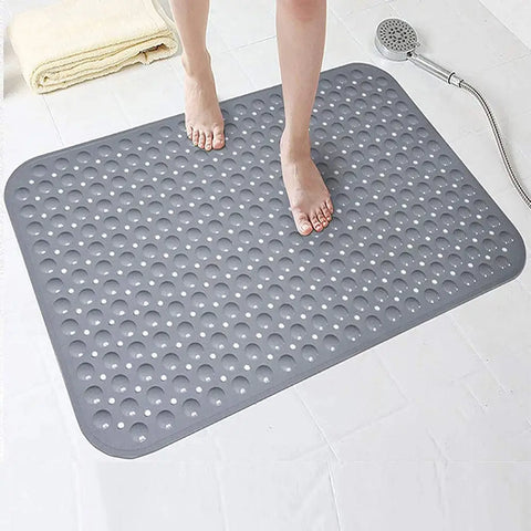 LifeKrafts grey Soft Pebble anti-slip bath mat with drainage holes for shower floor