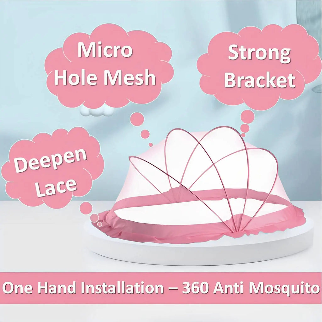 Baby Mosquito Net | Foldable | 135x65x65 cm | Pink | Ingenious Design | LifeKrafts baby Mosquito net LifeKrafts