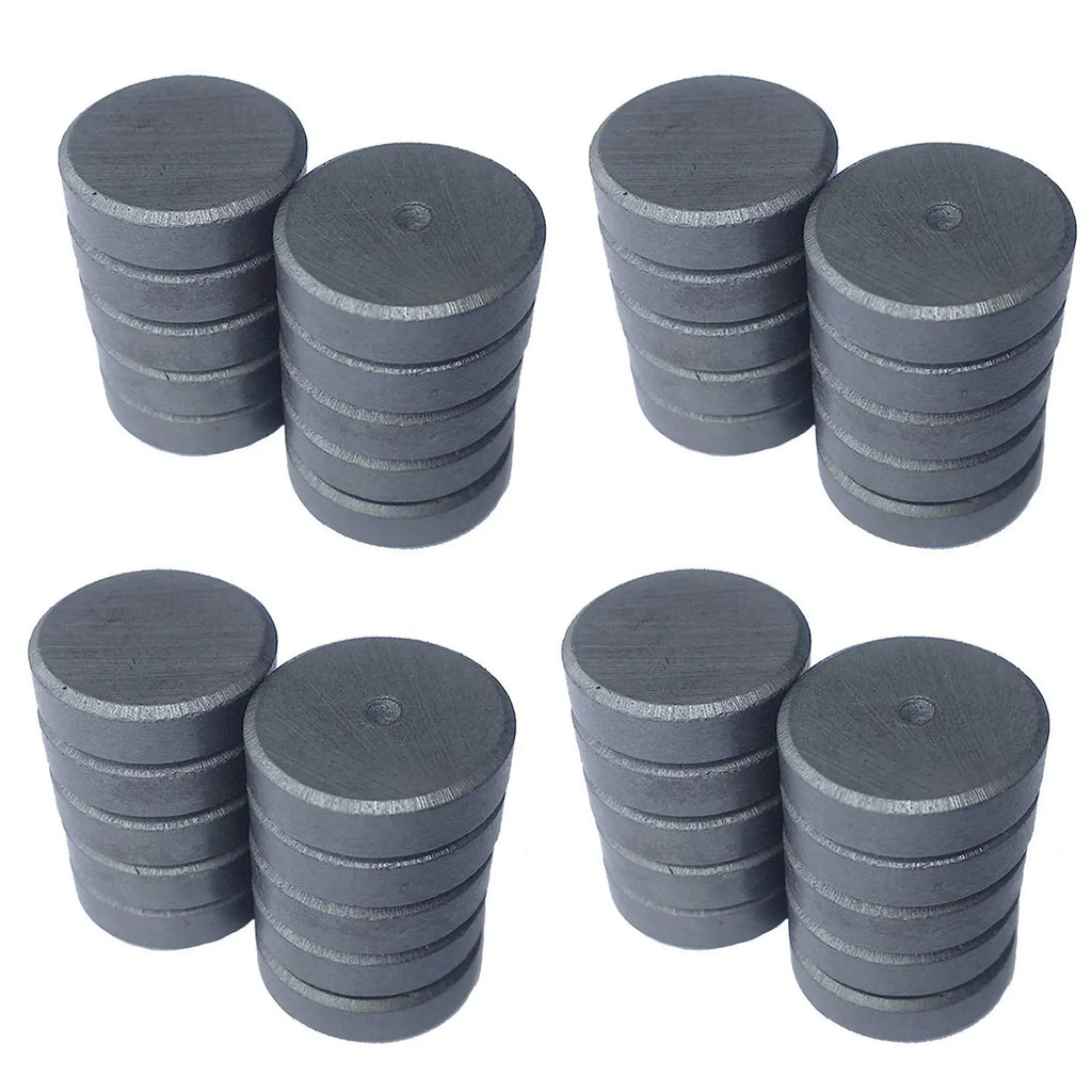Pack of ceramic ferrite disc magnets with 18 x 5 mm round flat design