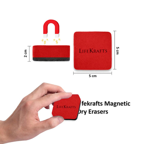 LifeKrafts red dry erase magnetic whiteboard erasers with black felt cleaning surface