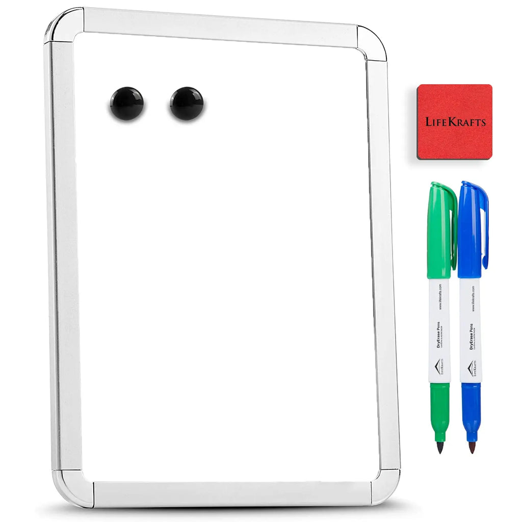 LifeKrafts 11 x 14 inch magnetic dry erase whiteboard with chrome frame, markers and eraser