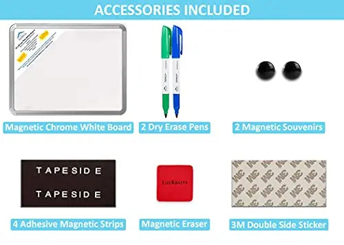 Magnetic dry erase whiteboard set with two markers, magnetic eraser, magnets and mounting strips
