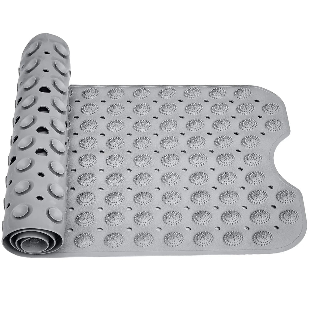 Grey Accu Pebble anti-slip bath mat showing textured surface and suction cup underside