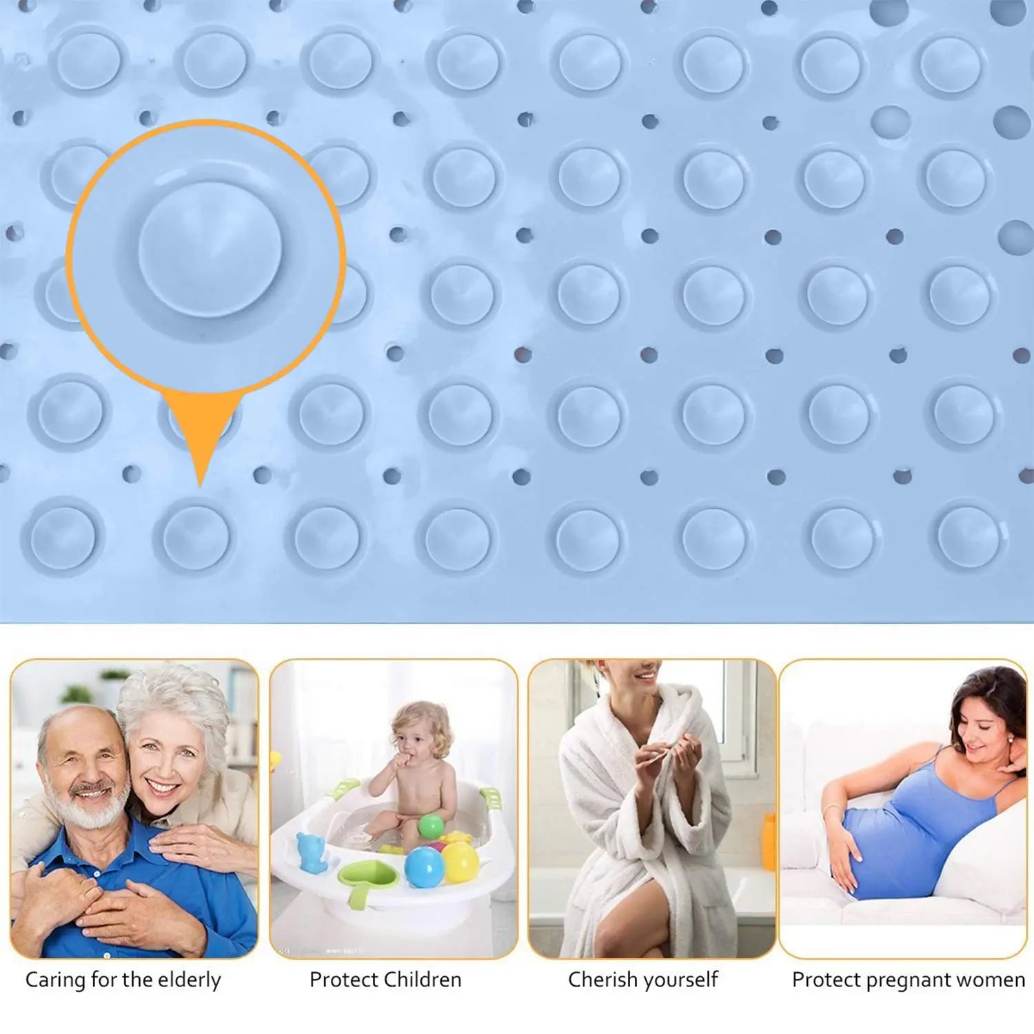 Experia Anti Slip Bath Mat with Suction Cup - 106 X 60 CM (Blue Color with Accu Pebble) LifeKrafts