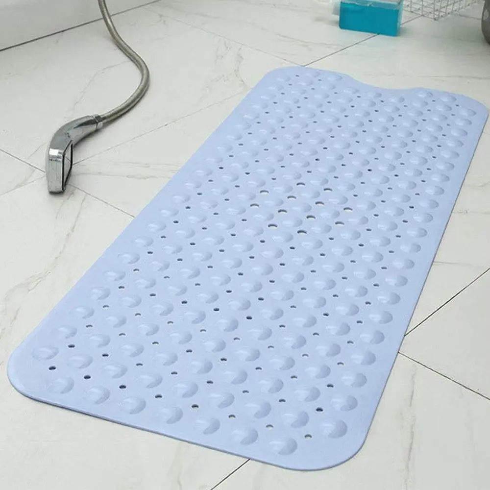 LifeKrafts blue anti-slip bath mat with soft pebble surface and suction cups