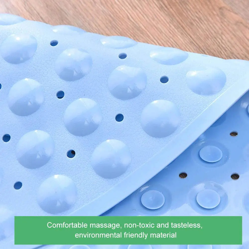 Blue soft pebble anti-slip bath mat with suction cups for bathroom and shower floors