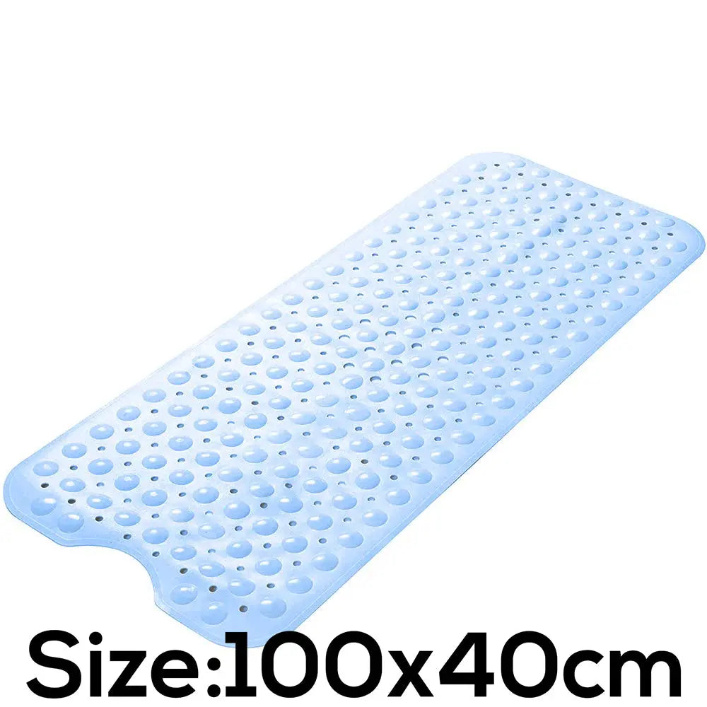 Blue anti-slip shower bath mat with drainage holes for wet bathroom floors
