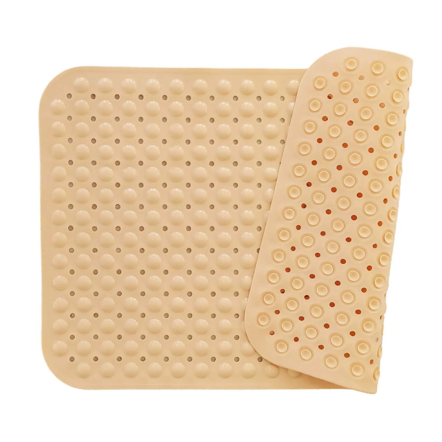 LifeKrafts cream Soft Pebble anti-slip bath mat with drainage holes and suction cups
