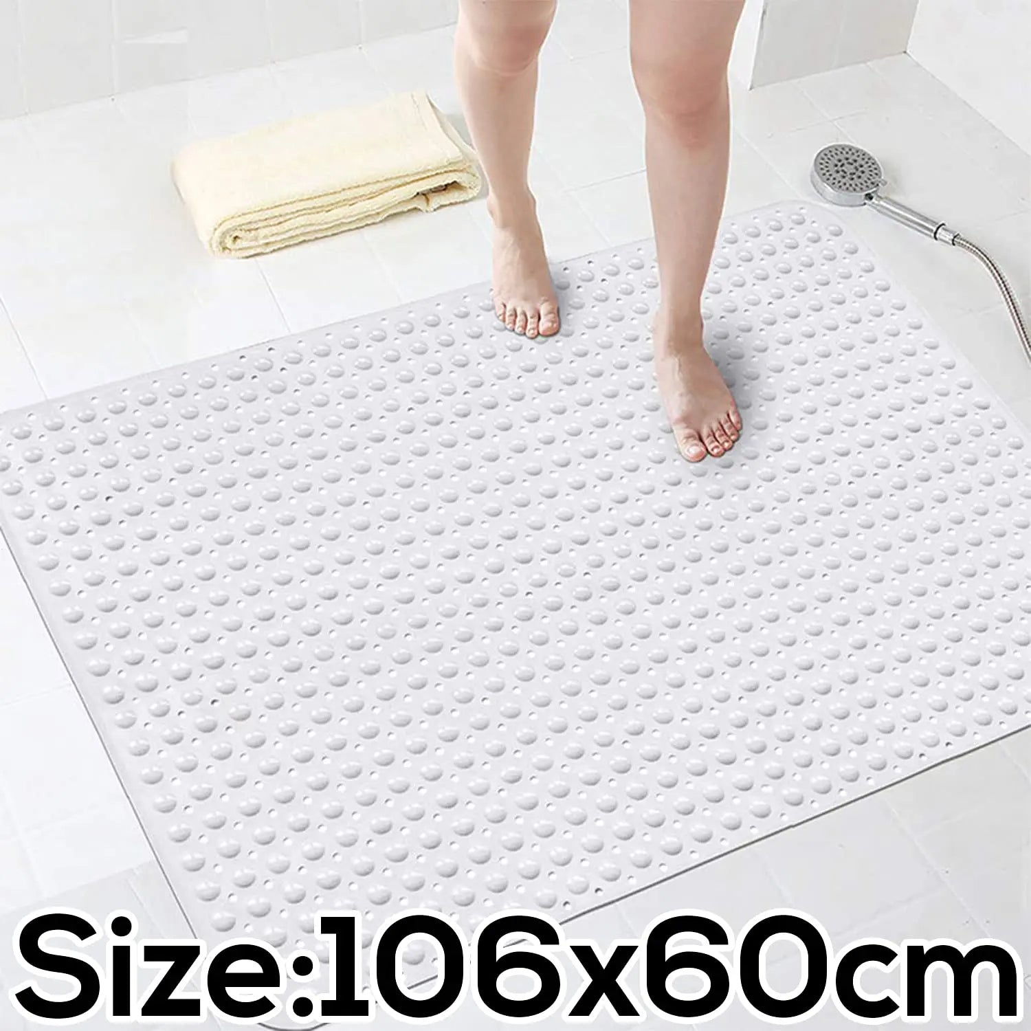 Experia Anti-Slip with Suction Cup Bath Mat with Soft-Pebble (106x60cm, Big Size, White) LifeKrafts